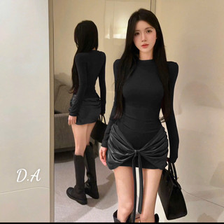 Đầm body dài tay phối da buộc vạt tôn dáng ,cực chất 💯💝đi CHƠI, đi LÀM ,đi du lịch sang chảnh, xinh XINH đẹp