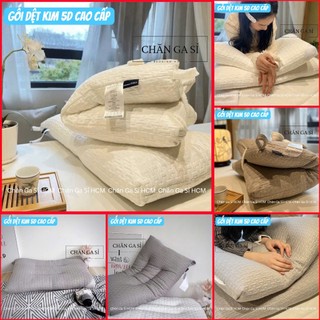🌙SIÊU CẤP🌙 Gối Dệt Kim 5D Massage Đầu Cổ Vai, Gối Gòn Lụa Dành Cho Người Nằm Thấp _Chăn Ga Sỉ HCM