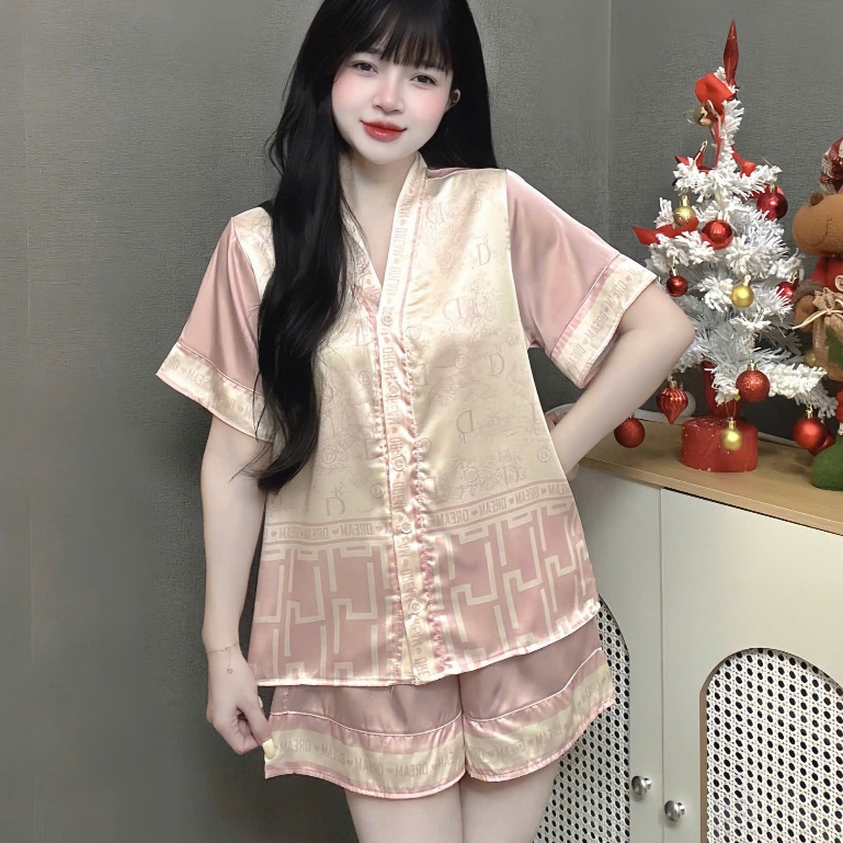 Đồ ngủ dễ thương tiểu thư,pijama lụa cổ V,đồ bộ nữ đồ mặc nhà quần đùi mát họa tiết đáng yêu [200]