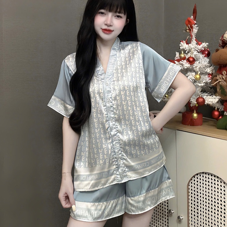 Đồ ngủ dễ thương tiểu thư,pijama lụa cổ V,đồ bộ nữ đồ mặc nhà quần đùi mát họa tiết đáng yêu [200]