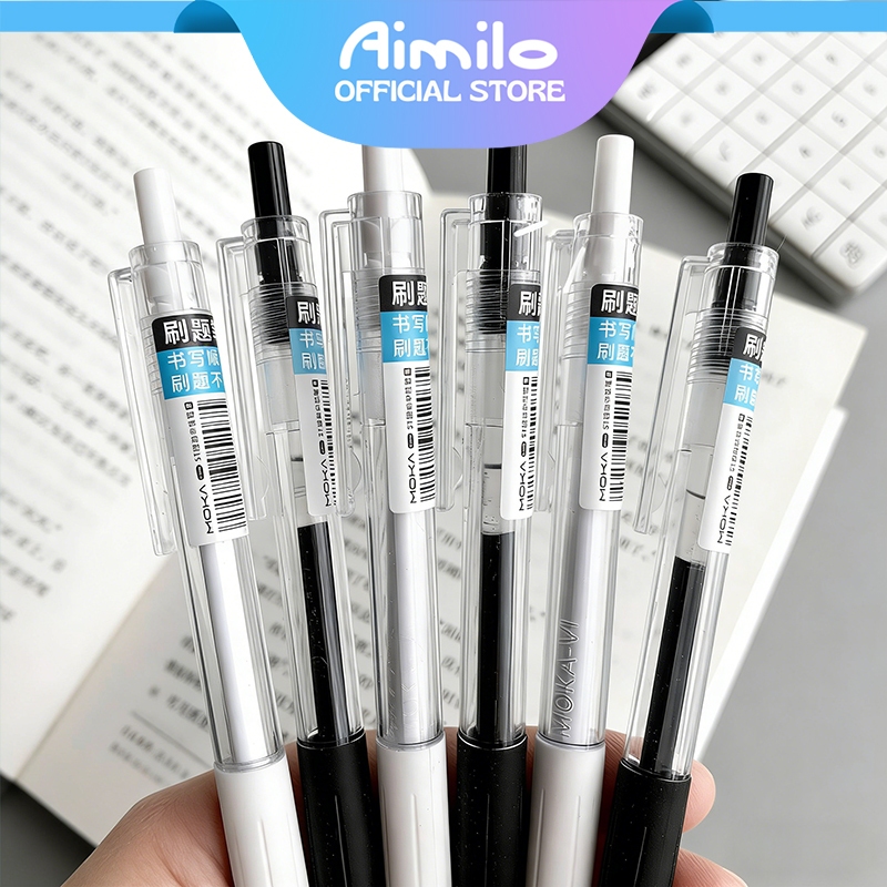 Aimilo Combo 3/5/10 Bút gel Bút bi bấm mực gel màu đen đỏ xanh ngòi 0 ...