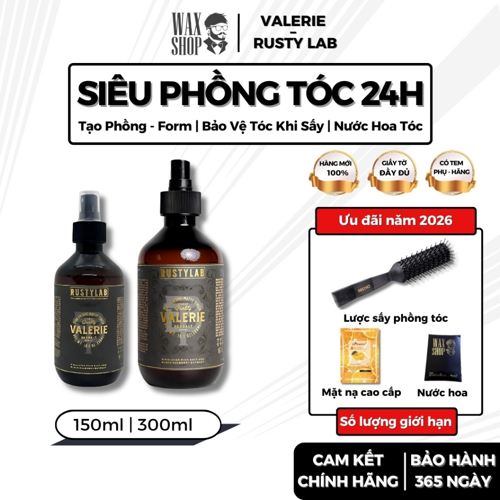 Xịt tạo phồng tóc nam Valerie Sea Salt Spray Rusty Lab hỗ trợ tạo kiểu ...