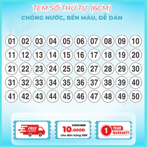 Decal Dán Số Thứ Tự 6cm - Chống Nước, Bền Màu, Cắt Bế Sẵn - Giải Pháp Đánh Số Hiệu Quả, Nhanh Chóng