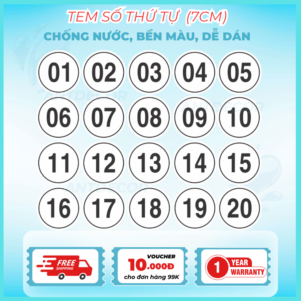 🎯 DECAL DÁN SỐ THỨ TỰ 7CM – RÕ TO, DỄ NHÌN, CHỐNG NƯỚC
