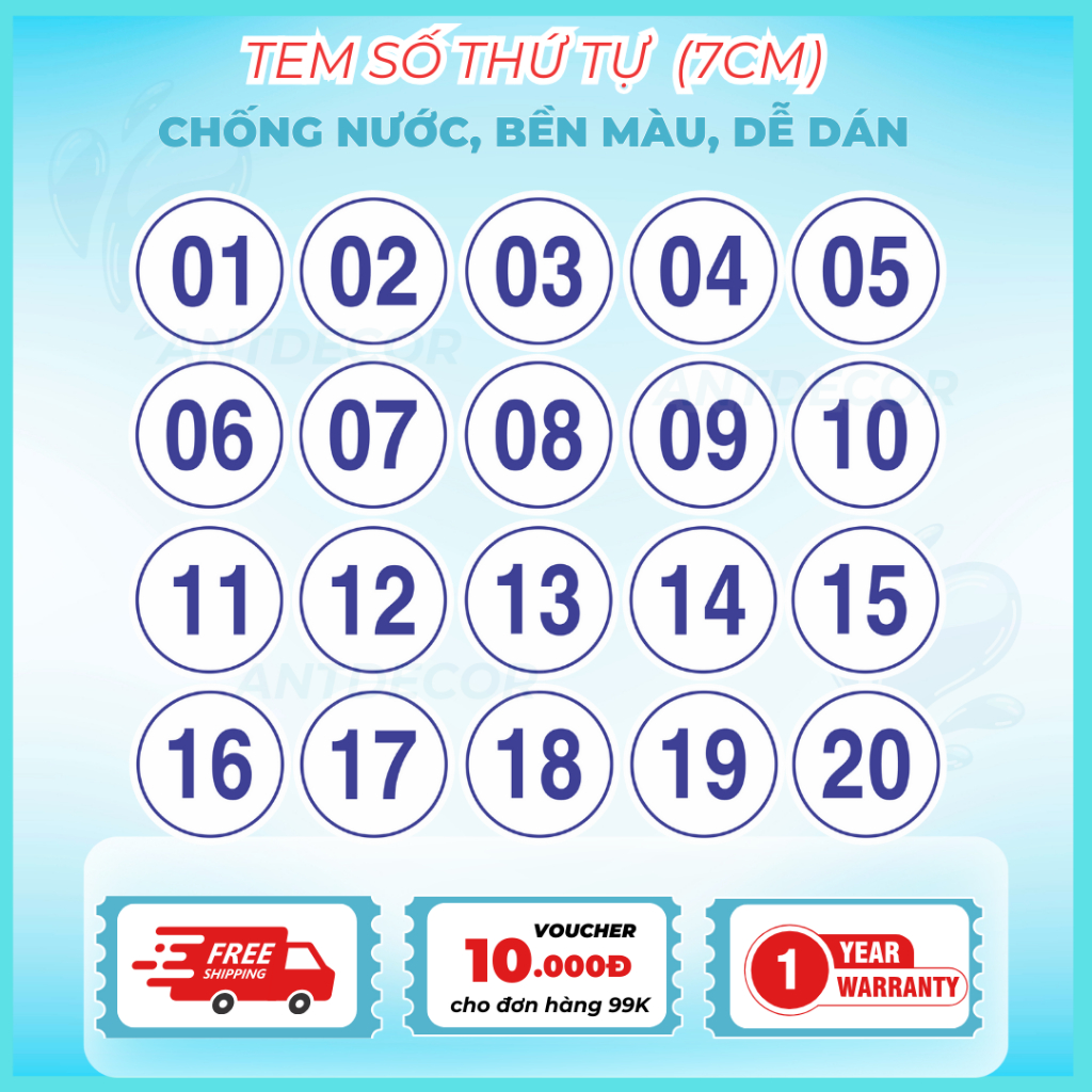🎯 DECAL DÁN SỐ THỨ TỰ 7CM – RÕ TO, DỄ NHÌN, CHỐNG NƯỚC