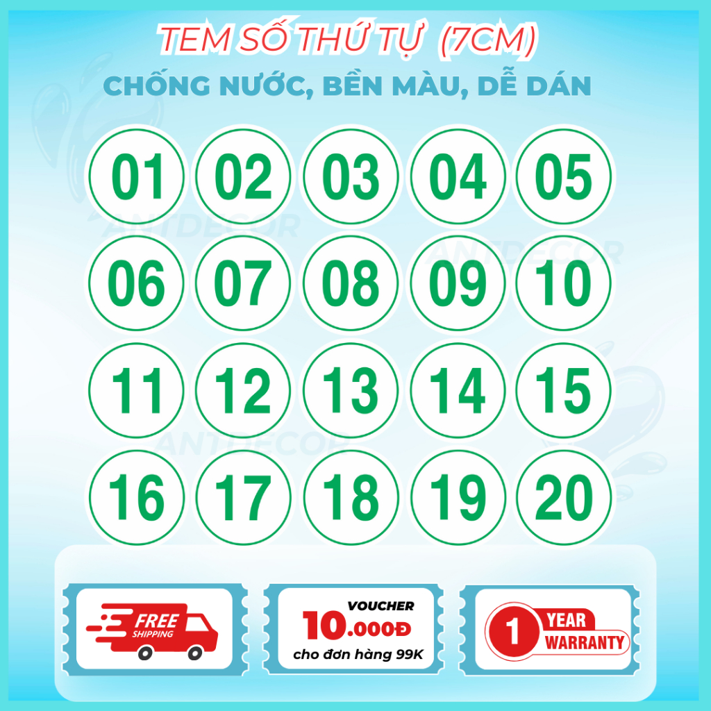 🎯 DECAL DÁN SỐ THỨ TỰ 7CM – RÕ TO, DỄ NHÌN, CHỐNG NƯỚC