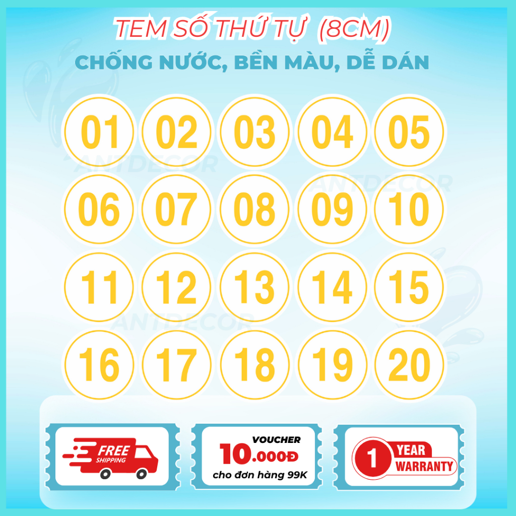 🔢 DECAL DÁN SỐ 8CM – SỐ CỰC TO, NHÌN XA RÕ, Chống Nước, Cắt Bế Sẵn