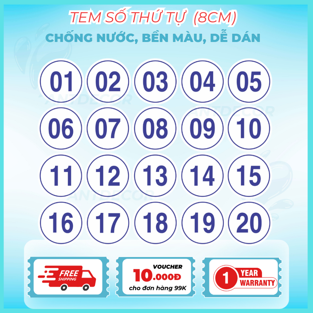 🔢 DECAL DÁN SỐ 8CM – SỐ CỰC TO, NHÌN XA RÕ, Chống Nước, Cắt Bế Sẵn