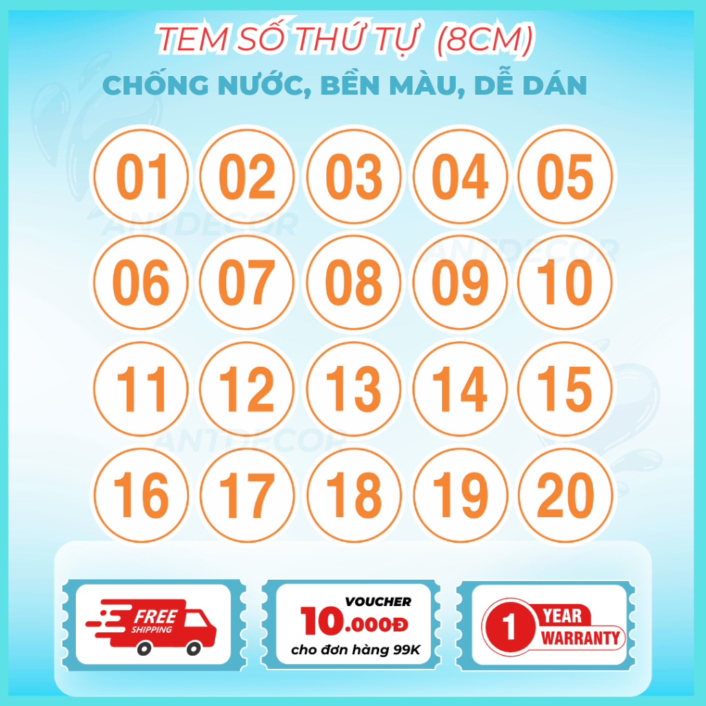 🔢 DECAL DÁN SỐ 8CM – SỐ CỰC TO, NHÌN XA RÕ, Chống Nước, Cắt Bế Sẵn