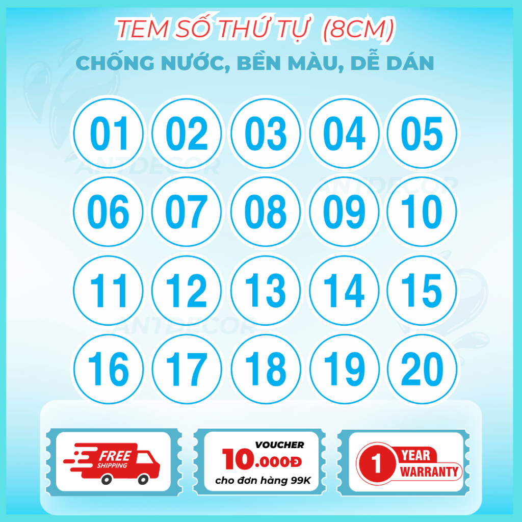 🔢 DECAL DÁN SỐ 8CM – SỐ CỰC TO, NHÌN XA RÕ, Chống Nước, Cắt Bế Sẵn