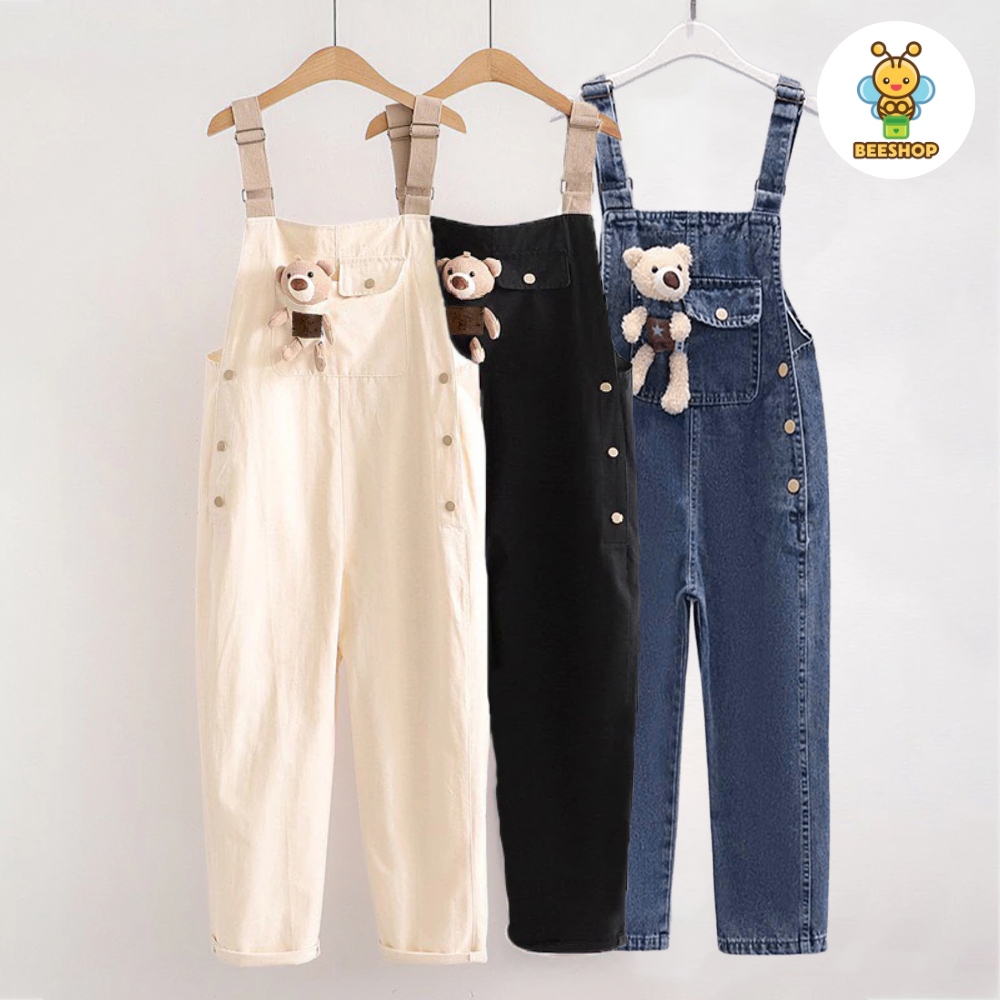 Yếm kaki và jeans kèm gấu cho bé gái size đại BEESHOP KM0016 + KM0009