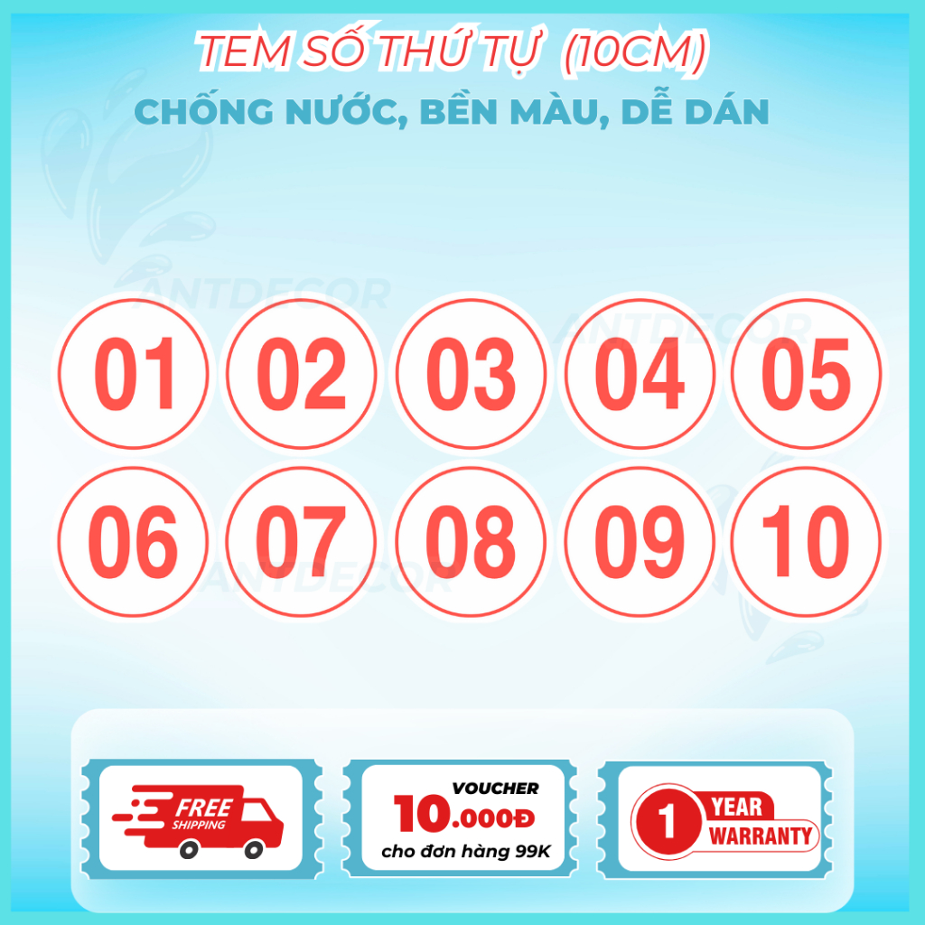 🔢 DECAL DÁN SỐ THỨ TỰ 10CM – SỐ RẤT TO, NHÌN XA RÕ, CHỐNG NƯỚC, BỀN NGOÀI TRỜI