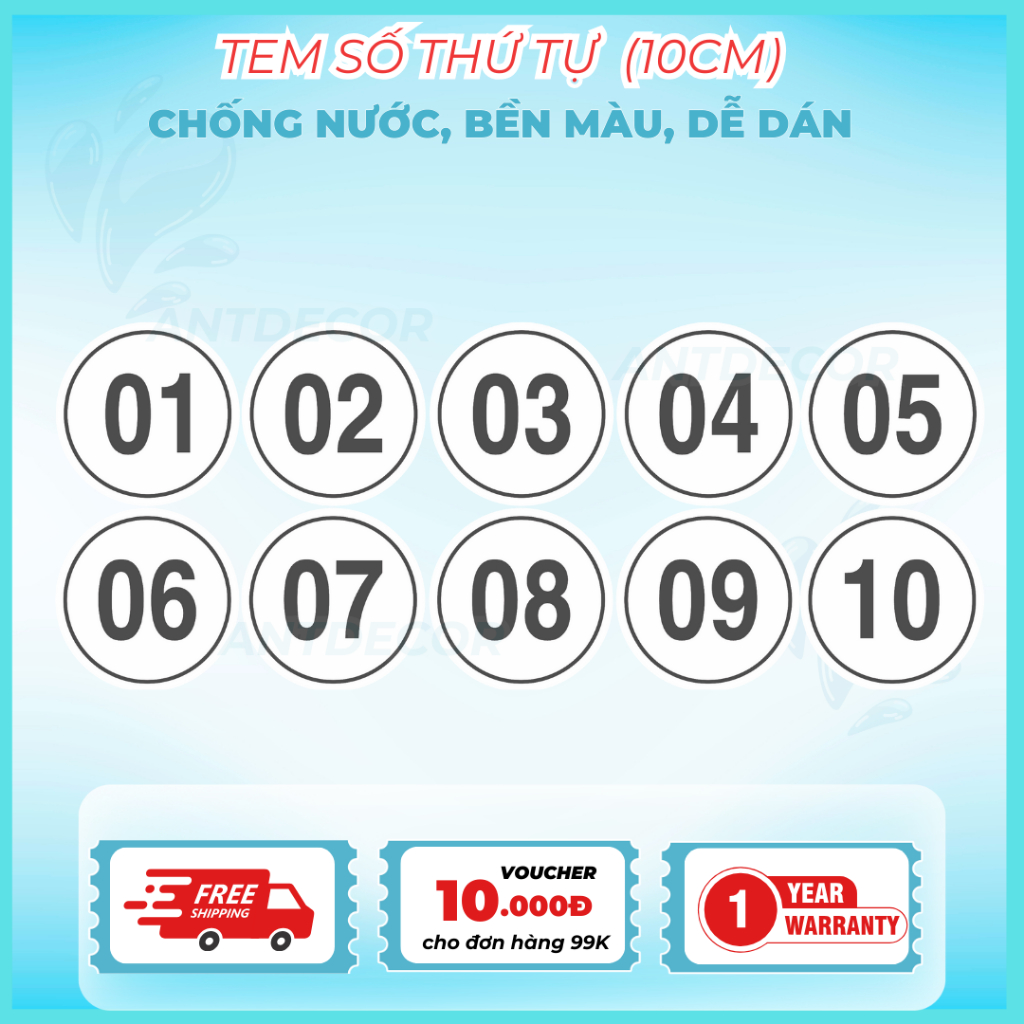 🔢 DECAL DÁN SỐ THỨ TỰ 10CM – SỐ RẤT TO, NHÌN XA RÕ, CHỐNG NƯỚC, BỀN NGOÀI TRỜI