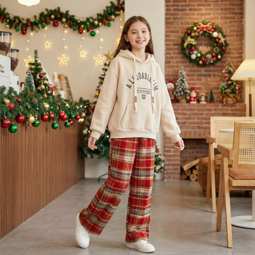 Quần suông caro cạp nhung cho bé gái BEESHOP D25101