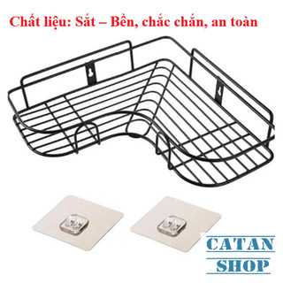 Kệ Nhà Tắm Góc Loại Lớn, Kệ Sắt Sơn Tĩnh Điện Kèm Móc Dán Treo Tường, Kệ Góc Treo Đồ Dùng Nhà Tắm