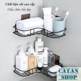 Kệ Nhà Tắm Góc Loại Lớn, Kệ Sắt Sơn Tĩnh Điện Kèm Móc Dán Treo Tường, Kệ Góc Treo Đồ Dùng Nhà Tắm