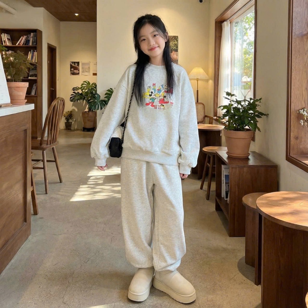 Set nỉ cổ tròn in mickey cho bé gái size đại BEESHOP D25102