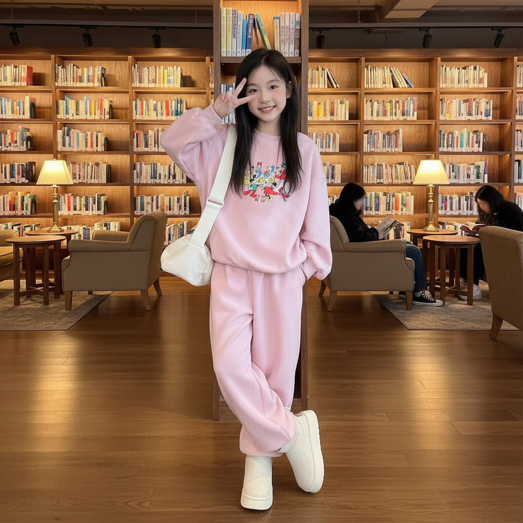 Set nỉ cổ tròn in mickey cho bé gái size đại BEESHOP D25102