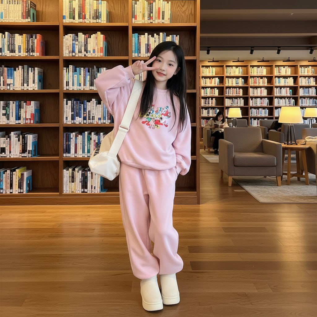Set nỉ cổ tròn in mickey cho bé gái size đại BEESHOP D25102