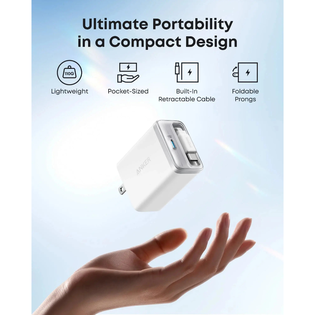 ANKER Nano A2658 Củ Sạc nhanh 2C 35W GaN tích hợp cáp TypeC rút gọn 70cm | Bản Quốc tế
