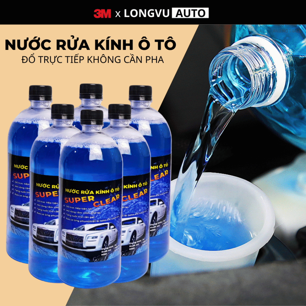 Nước rửa kính ô tô SUPER CLEAR đổ trực tiếp phù hợp với mọi loại xe hơi, không đóng cặn - Chai 1L