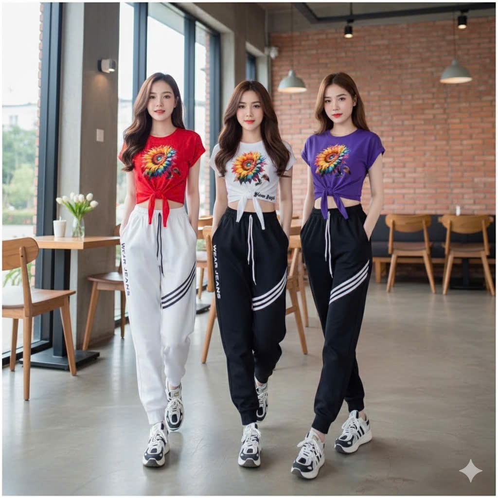 Bộ jonger thể thao cá tính chất cotton co giãn thích hợp tập zumba, erobic, gym, yoga, đi chơi, chạy bộ