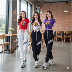 Bộ jonger thể thao cá tính chất cotton co giãn thích hợp tập zumba, erobic, gym, yoga, đi chơi, chạy bộ