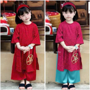 Áo dài Tết🧧 (Top áo dài bé bán chạy) Áo dài tơ lụa thêu hoa Quỳnh siêu phẩm áo dài cho bé 13-45kg