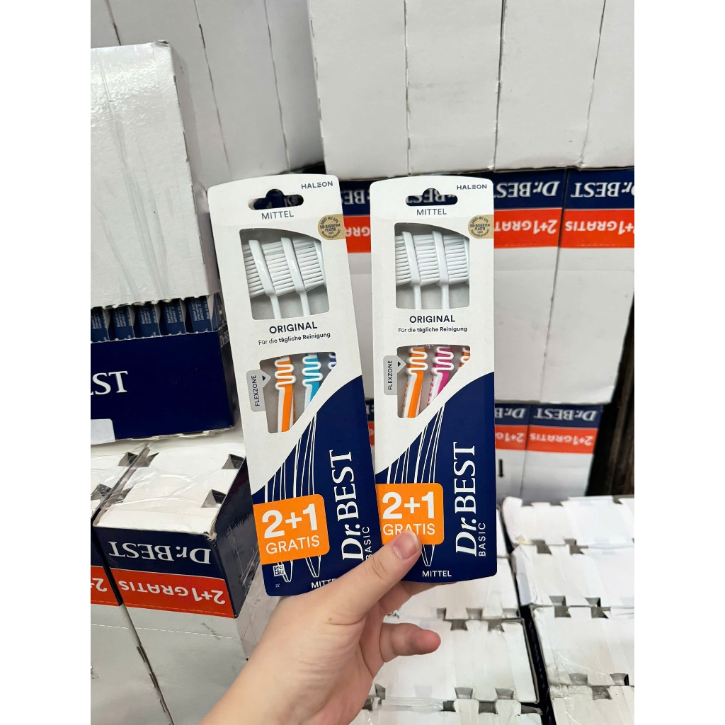 Bàn chải đánh răng người lớn Dr Best vỉ 3 cái(màu)- Hàng Đức