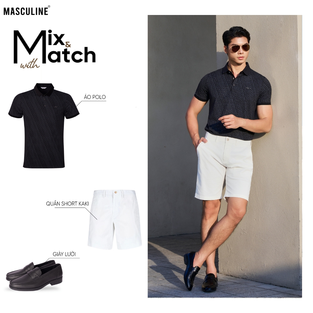 Áo polo nam MASCULINE APL607 cao cấp cổ đứng, form Slim Fit bo tay ôm gọn, tôn body