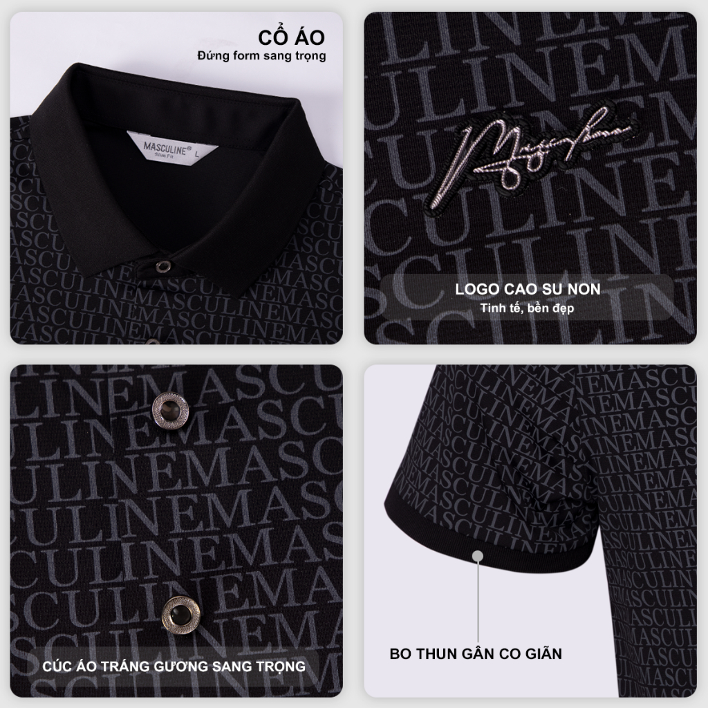 Áo polo nam MASCULINE APL607 cao cấp cổ đứng, form Slim Fit bo tay ôm gọn, tôn body