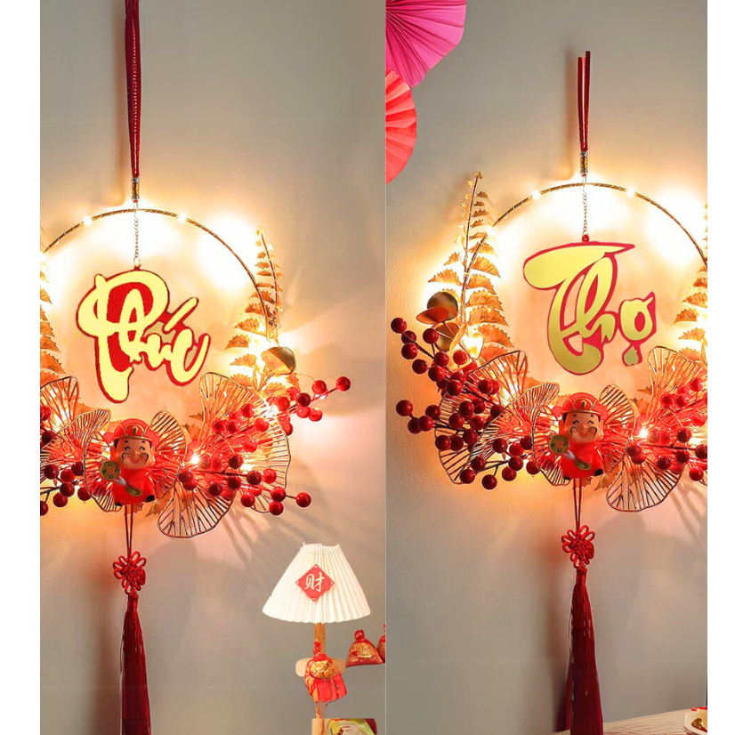 Liễn đỏ treo chữ TẾT, PHÚC,LỘC, THỌ Có Đèn NHÁY Treo Cửa Ngày Tết May Mắn Phúc Lộc Đầy Nhà CÓ ĐÈN NHÁY