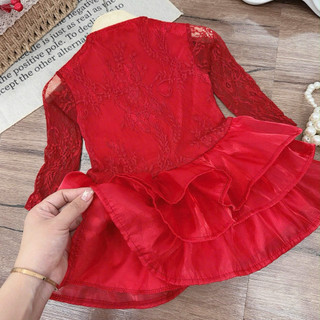 Váy bé gái sang trọng với chi tiết ren váy xếp tầng phong cách tiểu thư