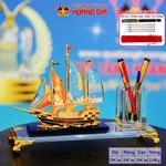 Bộ Cắm Bút Thuyền Buồm Pha Lê Phong Thủy Thuận Buồm Xuôi Gió Hiện Đại, Quà Tặng Doanh Nhân Để Bàn Làm Việc — ảnh 1