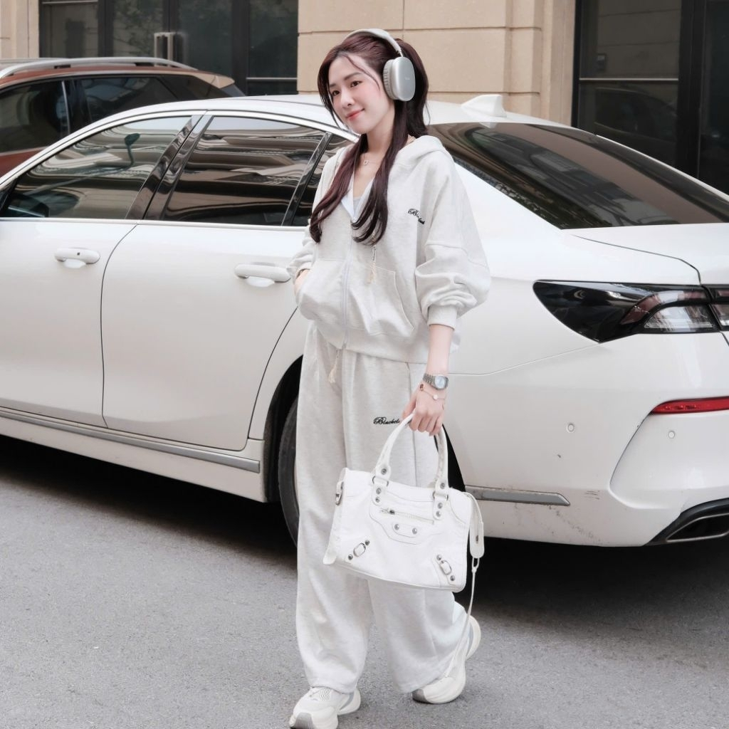 Set bộ nỉ unisex hoodie zip dáng rộng quần ống suông thời trang đường phố
