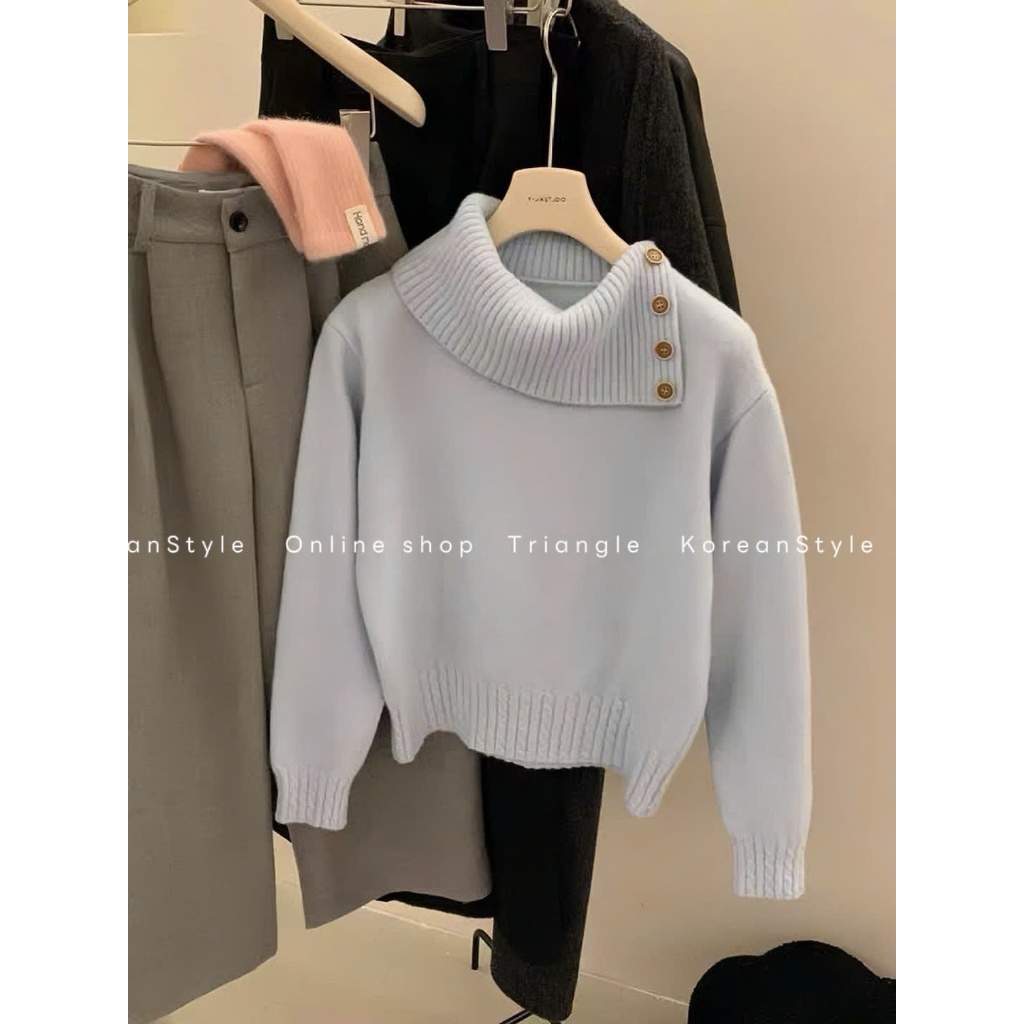 TRIANGLE - Butter Sweater (Cân nhắc kỹ, returned is not welcomed) - Áo len style Hàn Quốc dễ mặc, có thể đóng cúc cao