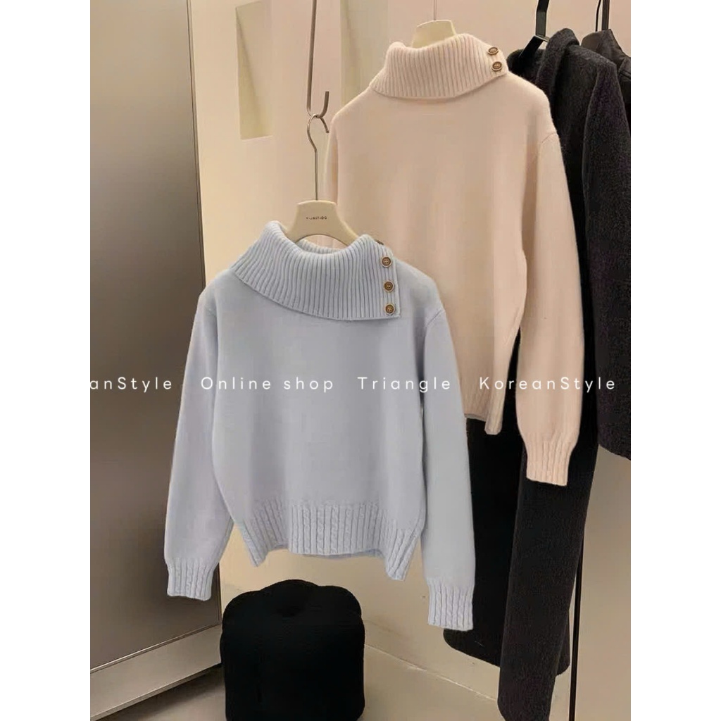 TRIANGLE - Butter Sweater (Cân nhắc kỹ, returned is not welcomed) - Áo len style Hàn Quốc dễ mặc, có thể đóng cúc cao