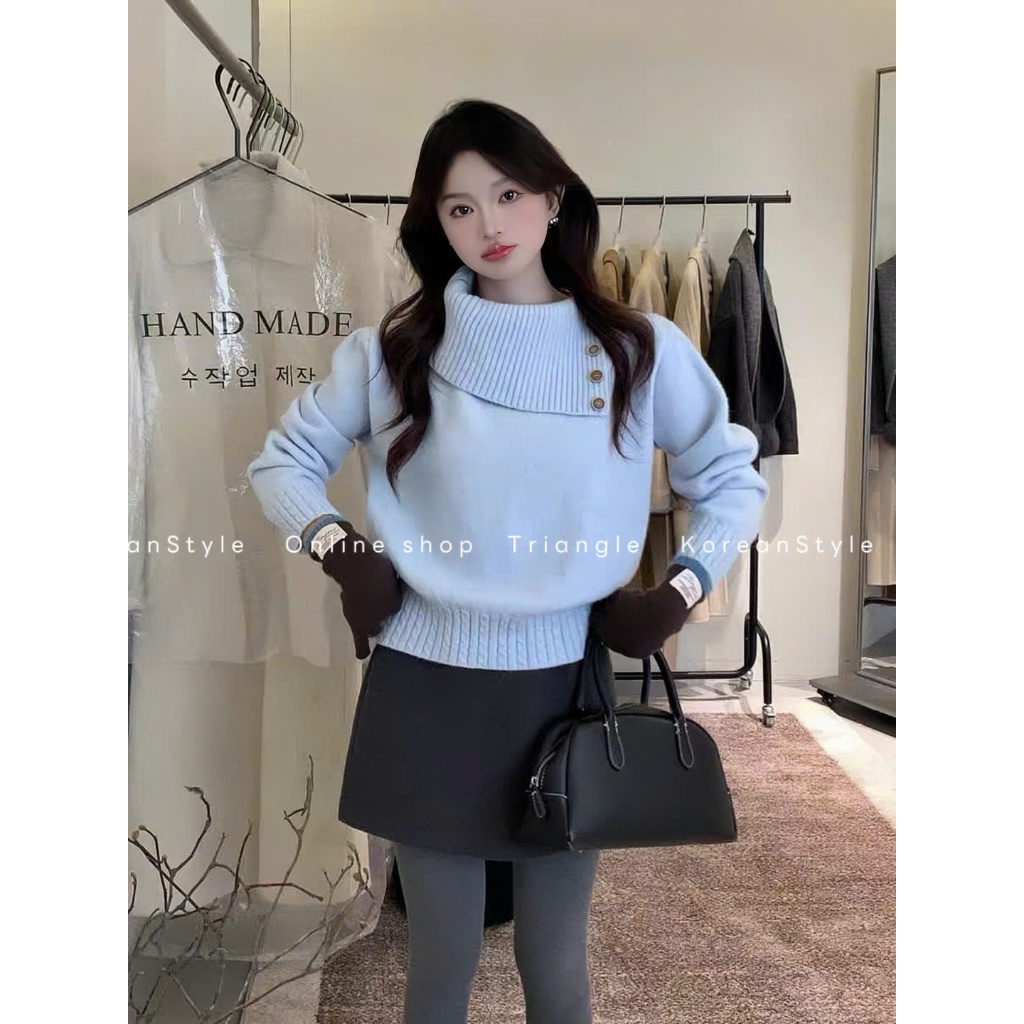 TRIANGLE - Butter Sweater (Cân nhắc kỹ, returned is not welcomed) - Áo len style Hàn Quốc dễ mặc, có thể đóng cúc cao