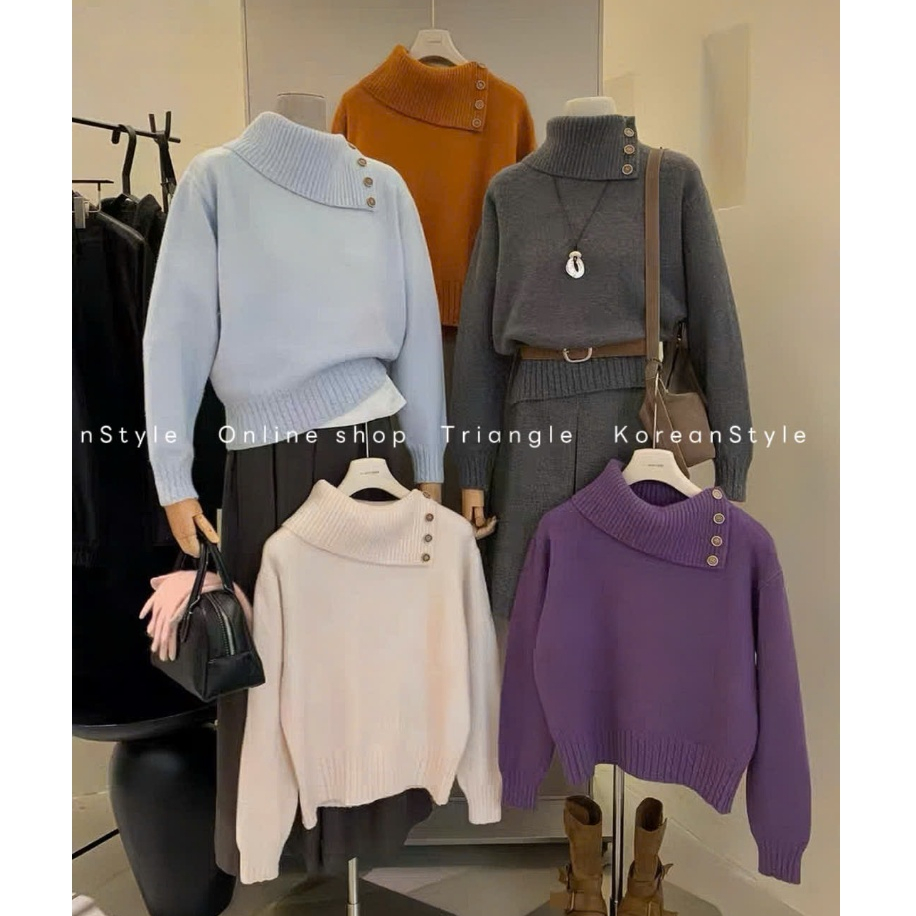 TRIANGLE - Butter Sweater (Cân nhắc kỹ, returned is not welcomed) - Áo len style Hàn Quốc dễ mặc, có thể đóng cúc cao