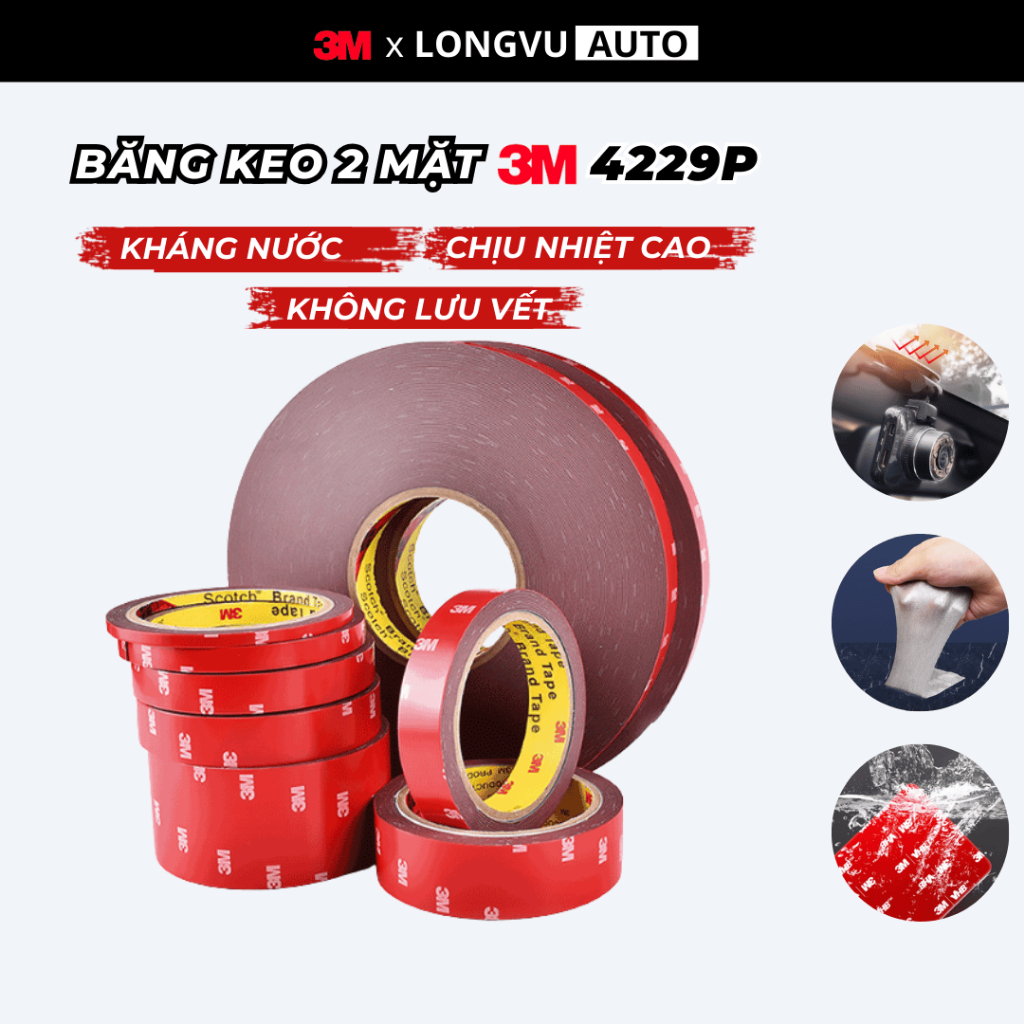 Băng keo 2 mặt 3M 4229P Băng keo siêu dính không thấm nước, không để lại vết keo