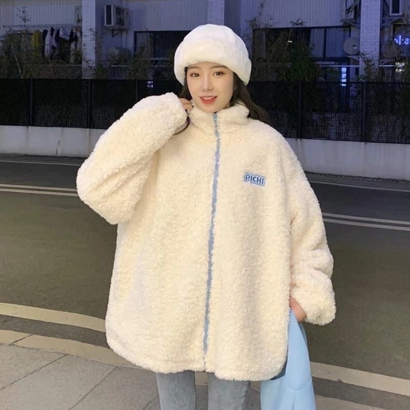 Áo khoác Lông Thỏ Phối Mũ Trùm Kèm Tai Gấu Siêu Cute From rộng Thụng Unisex Nam nữ Full Size M-XL