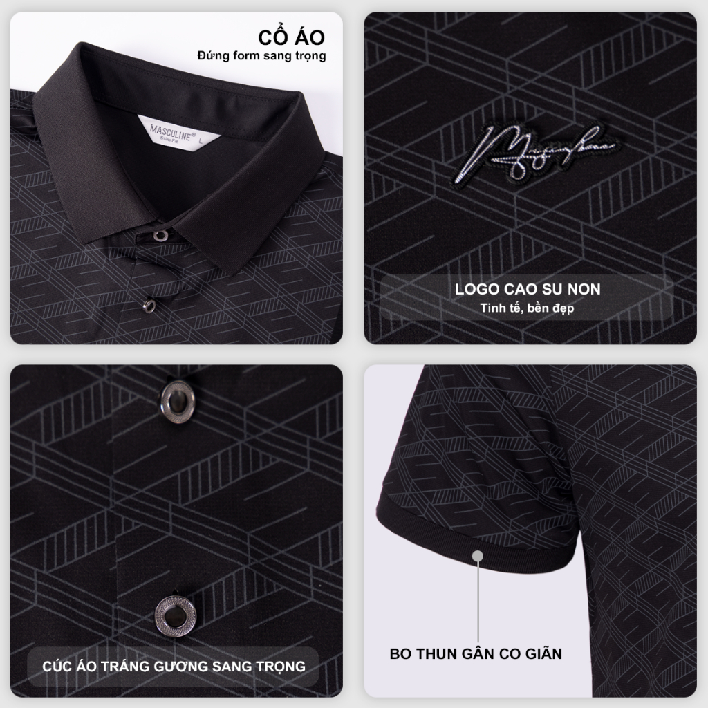 Áo polo nam cao cấp MASCULINE APL608 bo tay nhẹ logo cao su non tinh xảo dáng Slim Fit tôn body