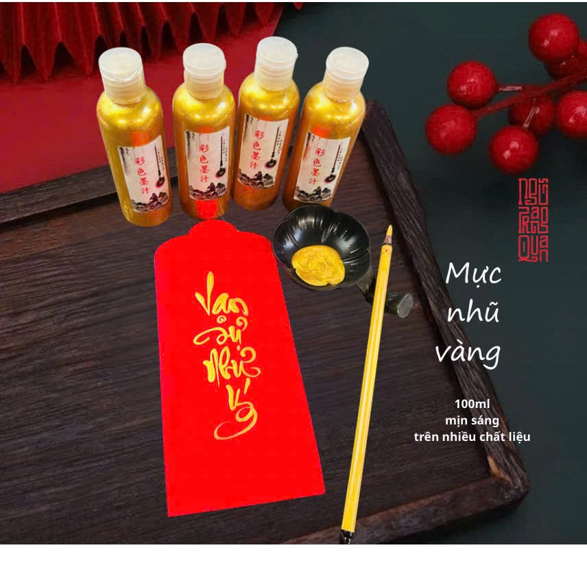 Mực nhũ vàng pha sẵn viết thư pháp và trên các chất liệu mịn sáng dung tích 100ml