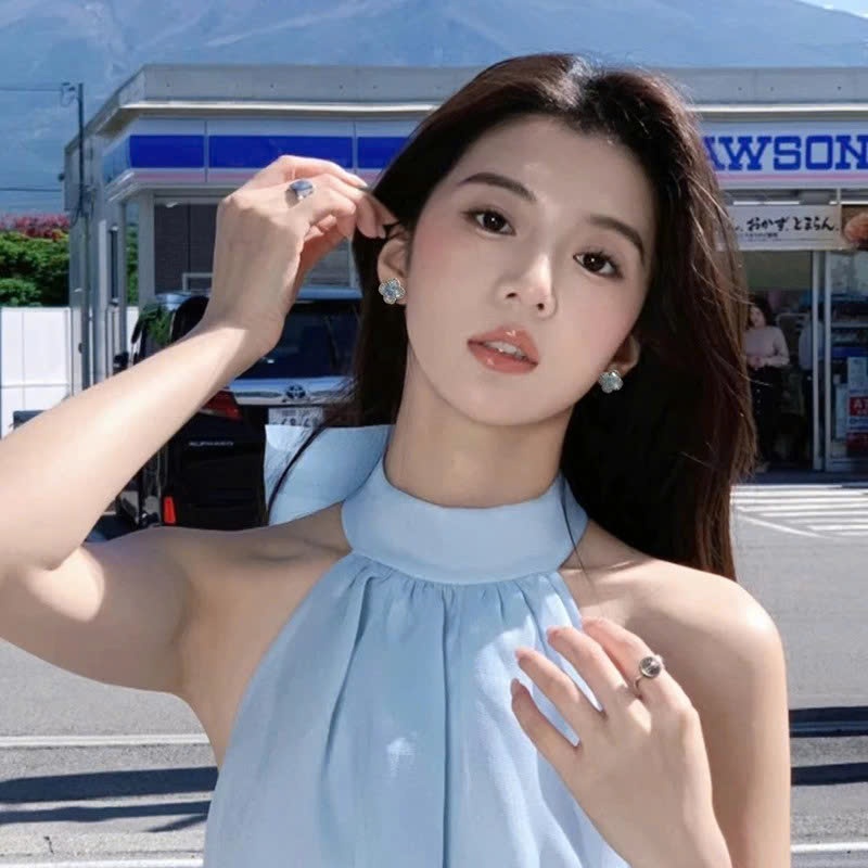 Bông tai cỏ bốn lá màu xanh kim bạc S925 2025 mới phong cách hot nhỏ tươi bông tai dành cho nữ cao cấp KT38