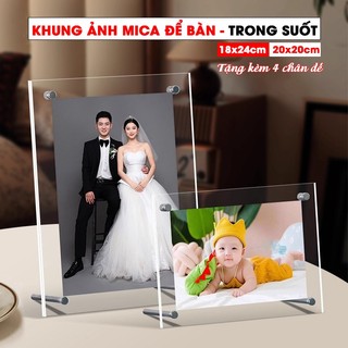 Khung ảnh mica, Khung ảnh để bàn mica - Khung mica kích thước 19x25cm, 20x20cm - Mica trong suốt 2 mặt (Tặng phụ kiện)