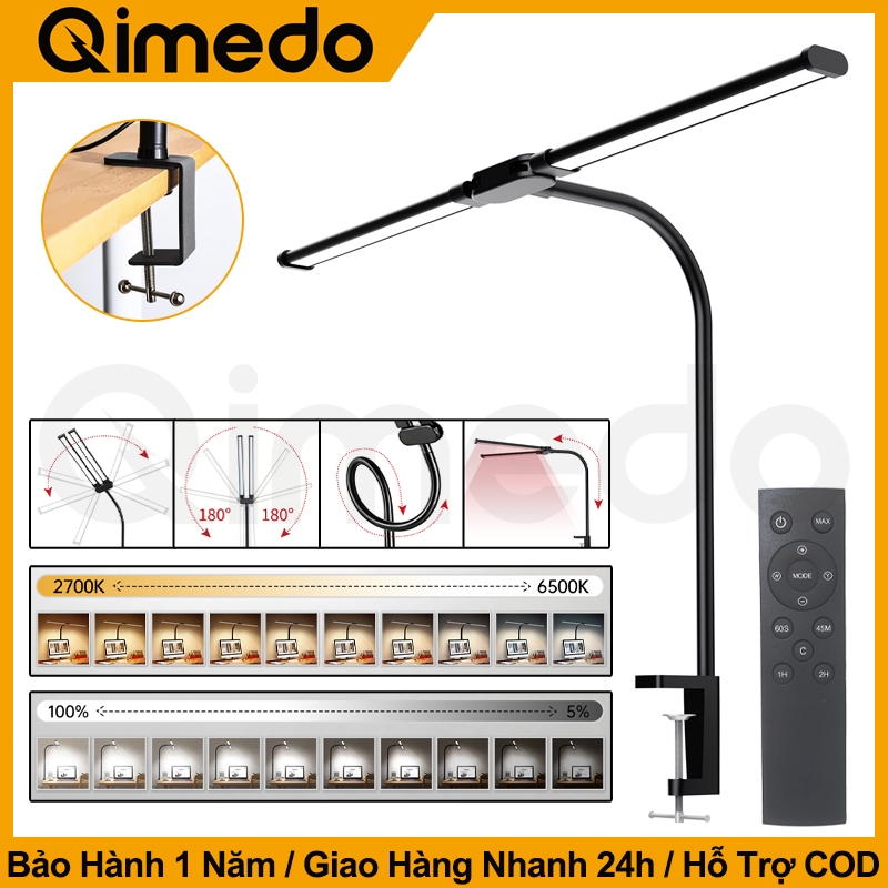 24W Đèn Bàn Học, Đọc Sách Bóng LED Siêu Sáng 10Chế Độ, Đèn Kẹp Bàn Xoay 360 Gấp Gọn, Điều Khiển Từ