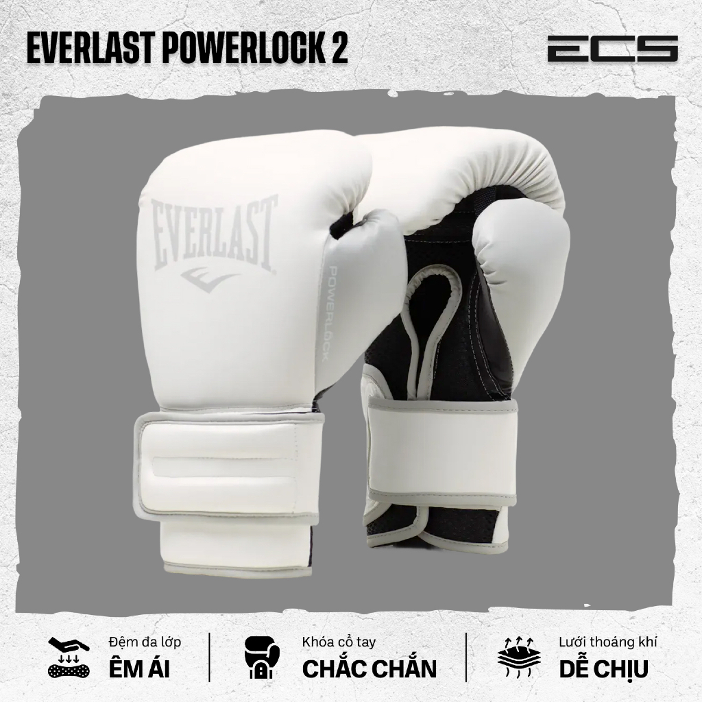 Găng tay boxing Everlast Powerlock 2 , Đệm đa lớp êm , Khóa cổ tay chắc , Lưới thoáng khí , Đa năng