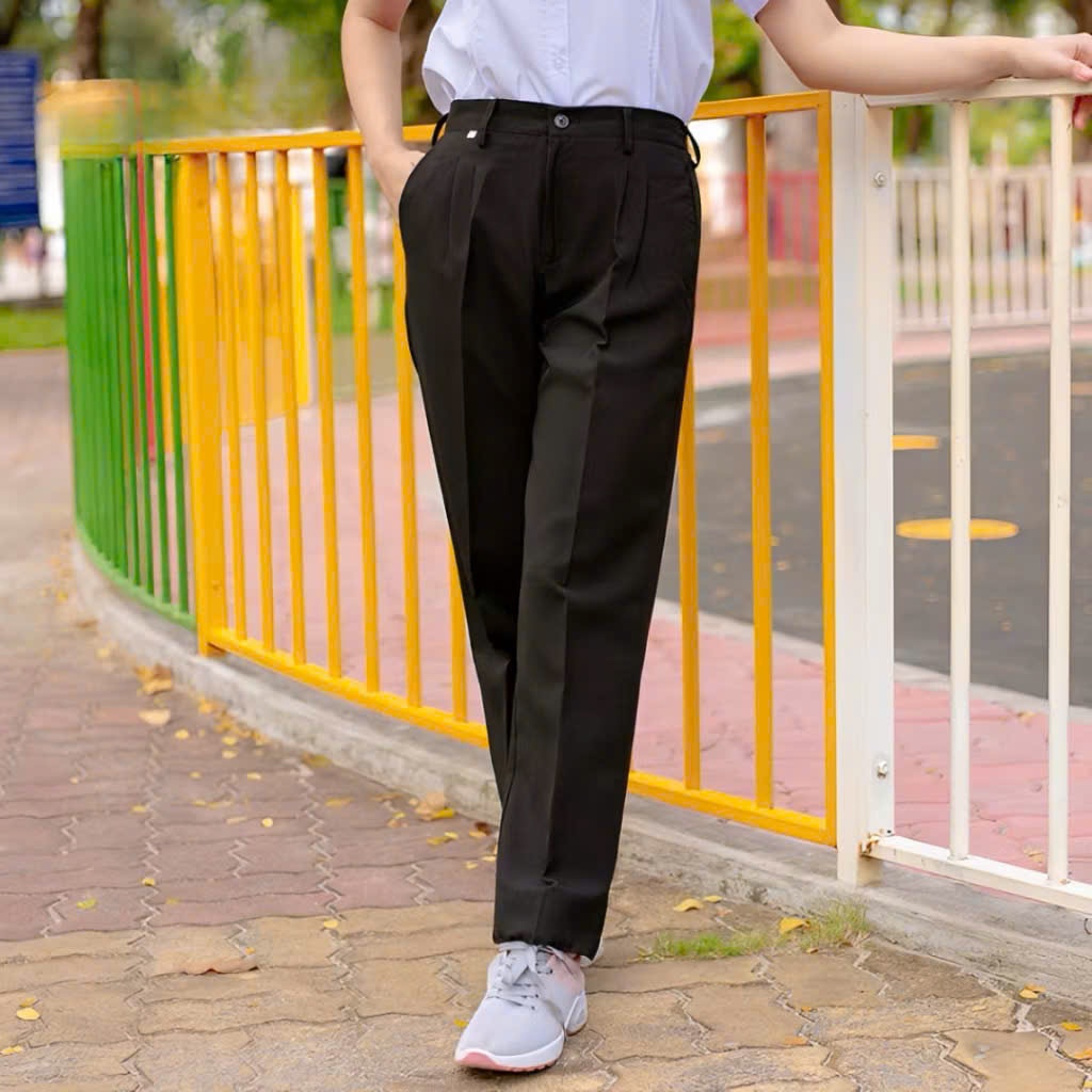 [Quần Khóa] Quần Tây Học Sinh Tiểu Học, Trung Học, Quần Âu Có Khóa Kéo Đi Học Dành Cho Học Sinh Lưng Thun Màu Xanh Đen