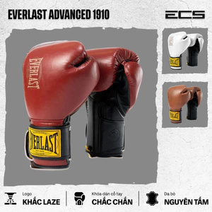 Găng tay boxing Everlast 1910 Advanced, Đệm đa lớp êm, Khóa cổ tay chắc, Lòng trong thoáng khí