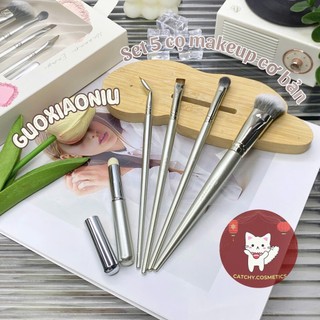 [GUOXIAONIU] Set 5 Cọ Makeup Cơ Bản Guoxiaoniu Vỏ Trắng Lông Cọ Mềm Mại, Rose Gold Series